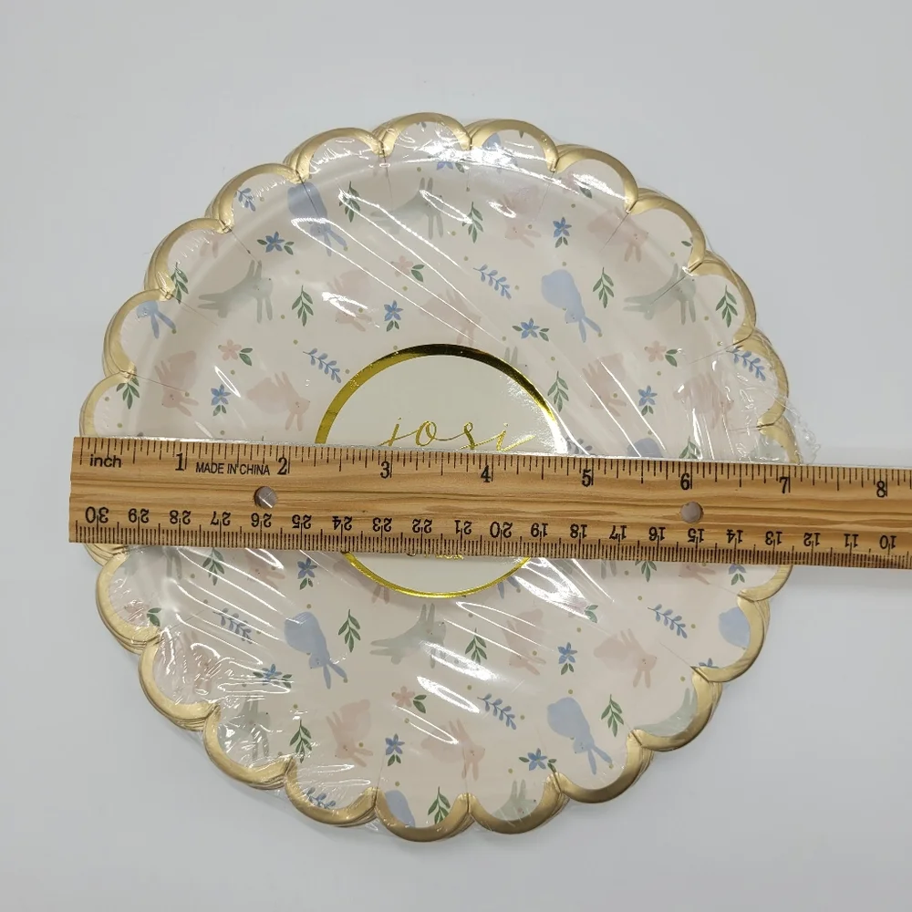 Josi James Paper Plates Set Of 8 Scalloped Edge Bunny Print Easter Spring NEW